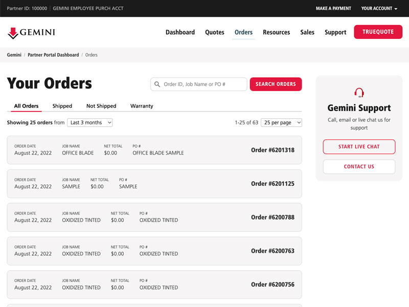 Orders screenshot