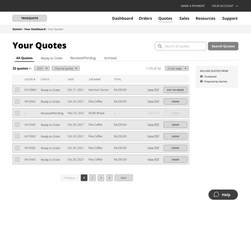 Quotes wireframe