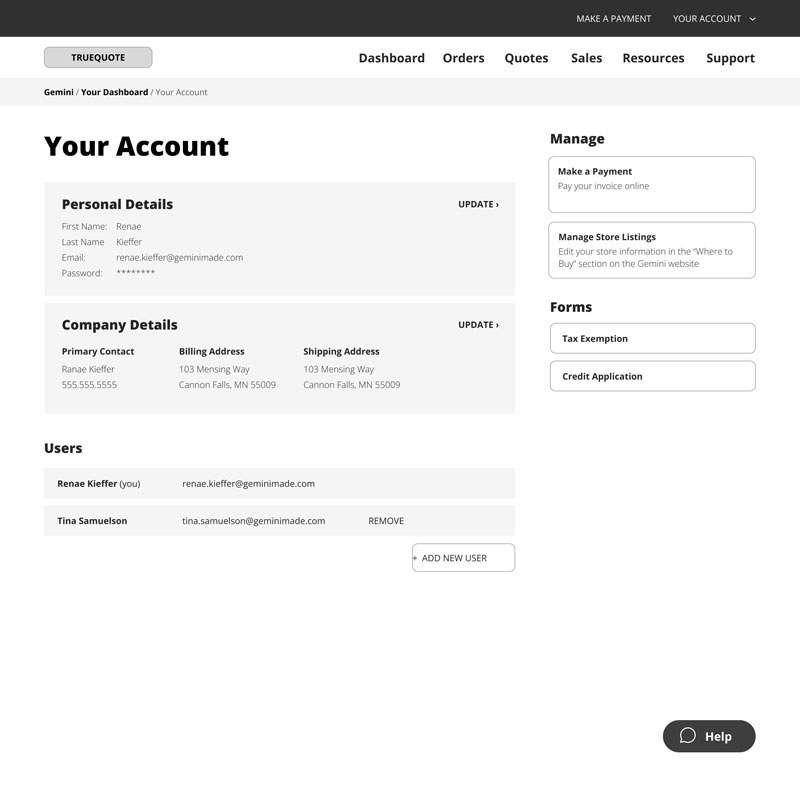 Account wireframe