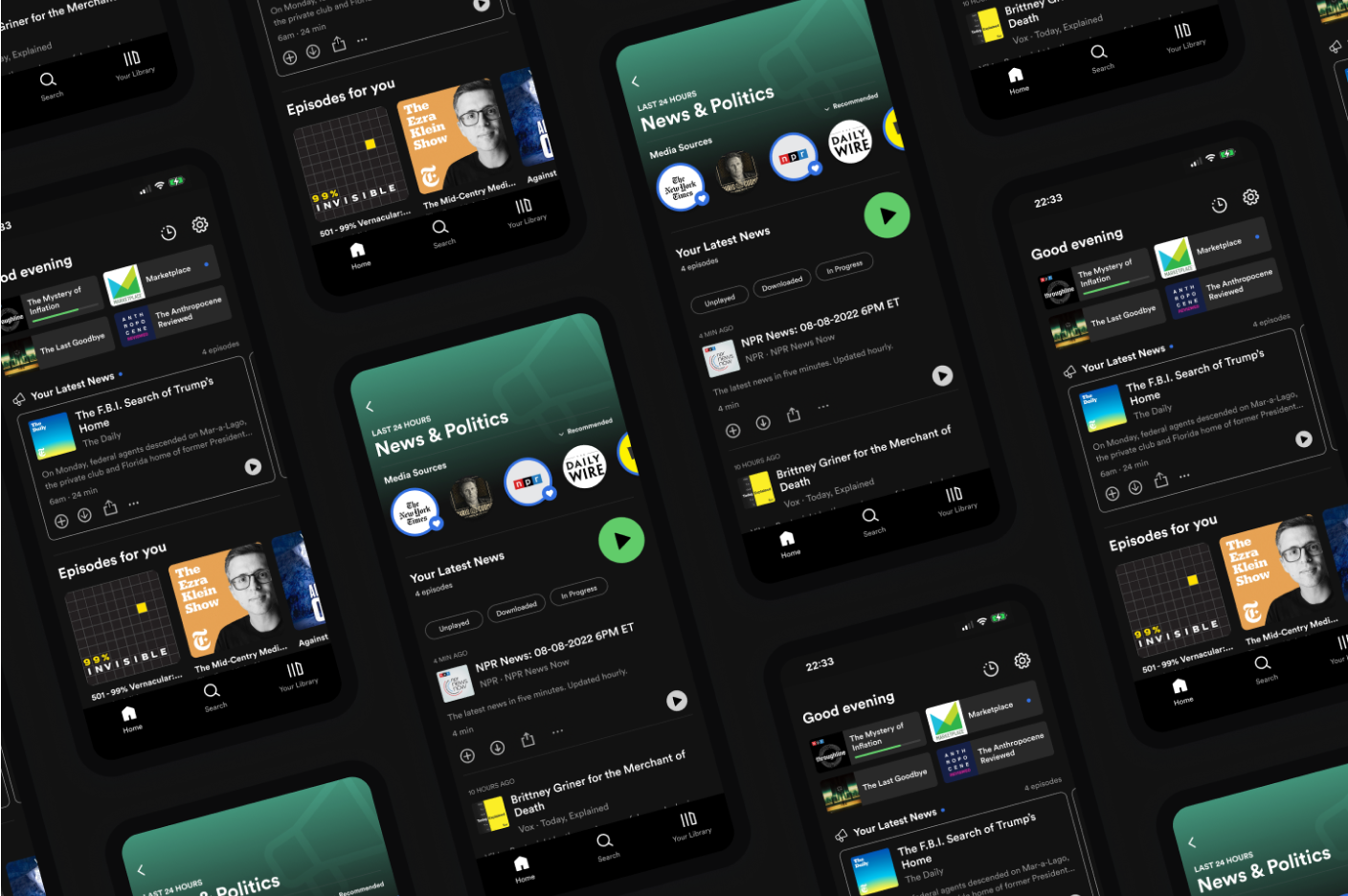 Phones showing the news feature on Spotify
